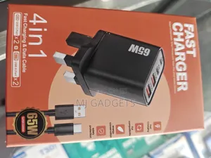 65W 4-in-1 Super Fast Charger With Cable (2 USB-C + 2 USB-A)