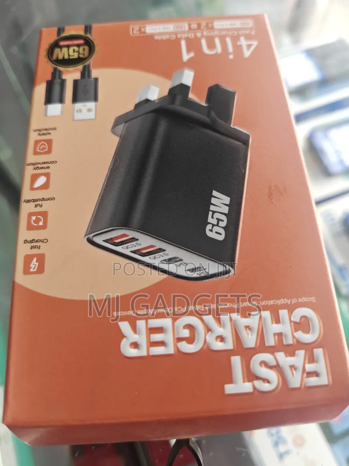 65W 4-in-1 Super Fast Charger With Cable (2 USB-C + 2 USB-A)