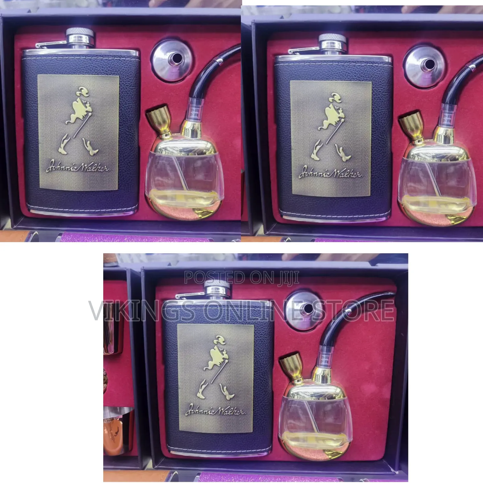 A Novelty Gift Set a Johnnie Walker-Branded Black Leather-Wrapped Hip