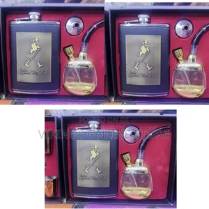 A Novelty Gift Set a Johnnie Walker-Branded Black Leather-Wrapped Hip