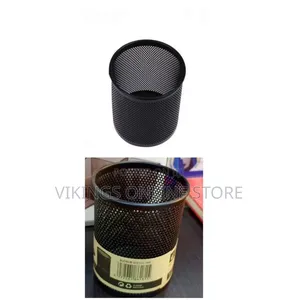 A Classic Black Round Metal Mesh Pen Holder