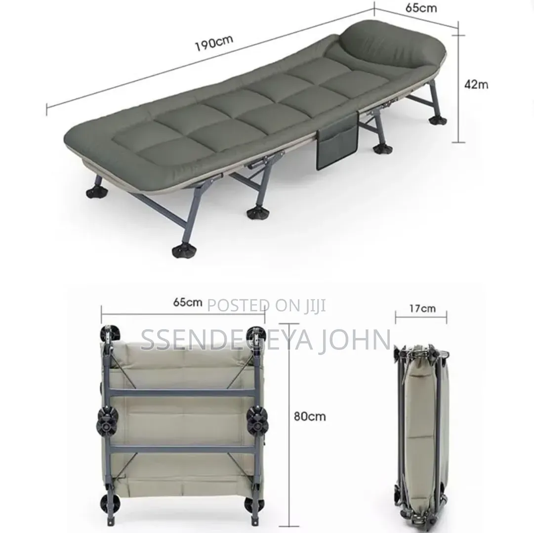 Adjustable Reclining Folding Camping Cot With Built-in Mattress Pad.