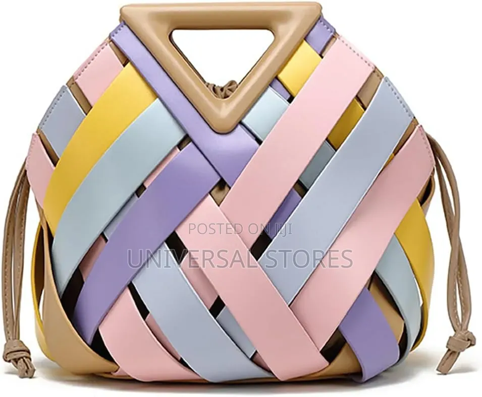 Pastel Multi-Color Woven Faux-Leather Handbag
