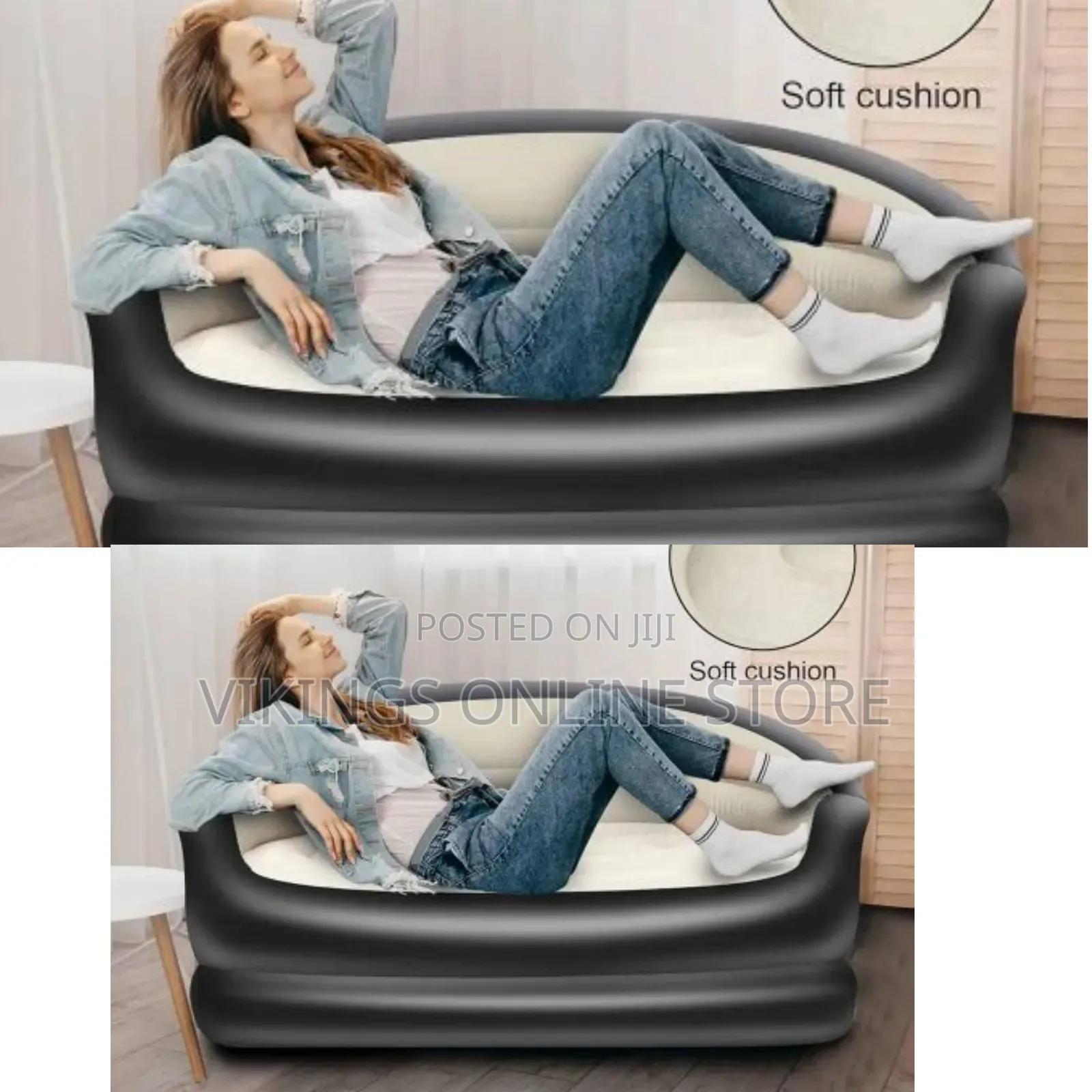 Portable, Double-Seater Inflatable Sofa With a Soft Flocked Surface