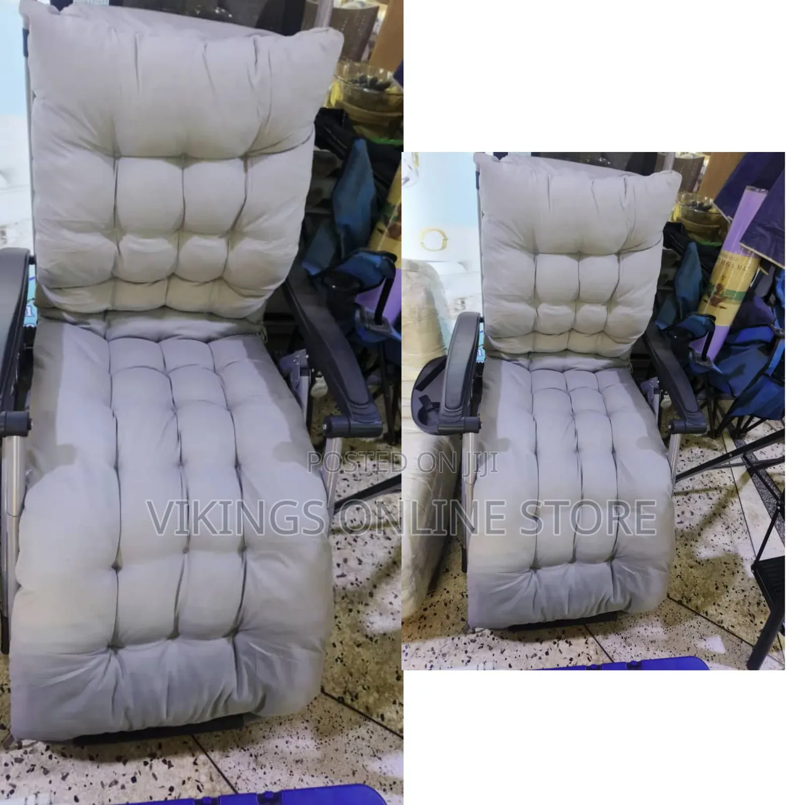 Foldable Zero Gravity Recliner, a Plush, Tufted Light Grey Cushion