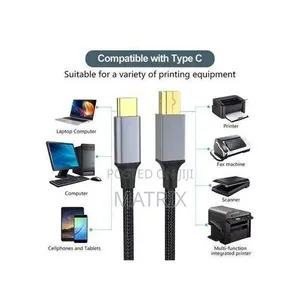Printer Cable Type-C to USB B 2.0 Printer Scanner Laptop Computer