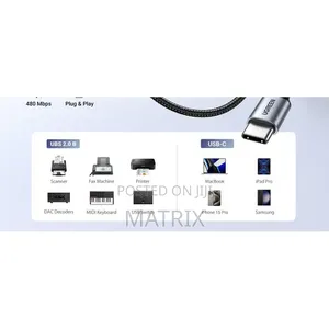 USB B to USB C Printer Cable, Nylon Compatible With MacBook Pro