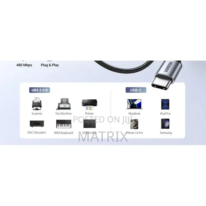 USB B to USB C Printer Cable, Nylon Compatible With MacBook Pro