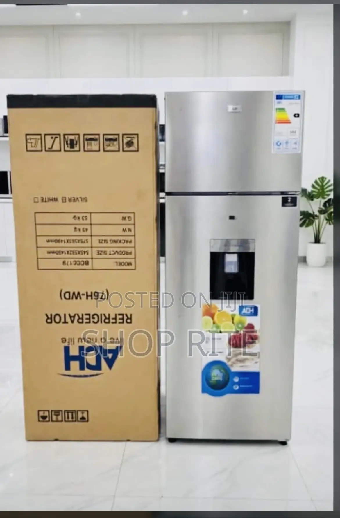 Adh 276 Liters Double Door Refrigerator Stainless Steel Withdispenser