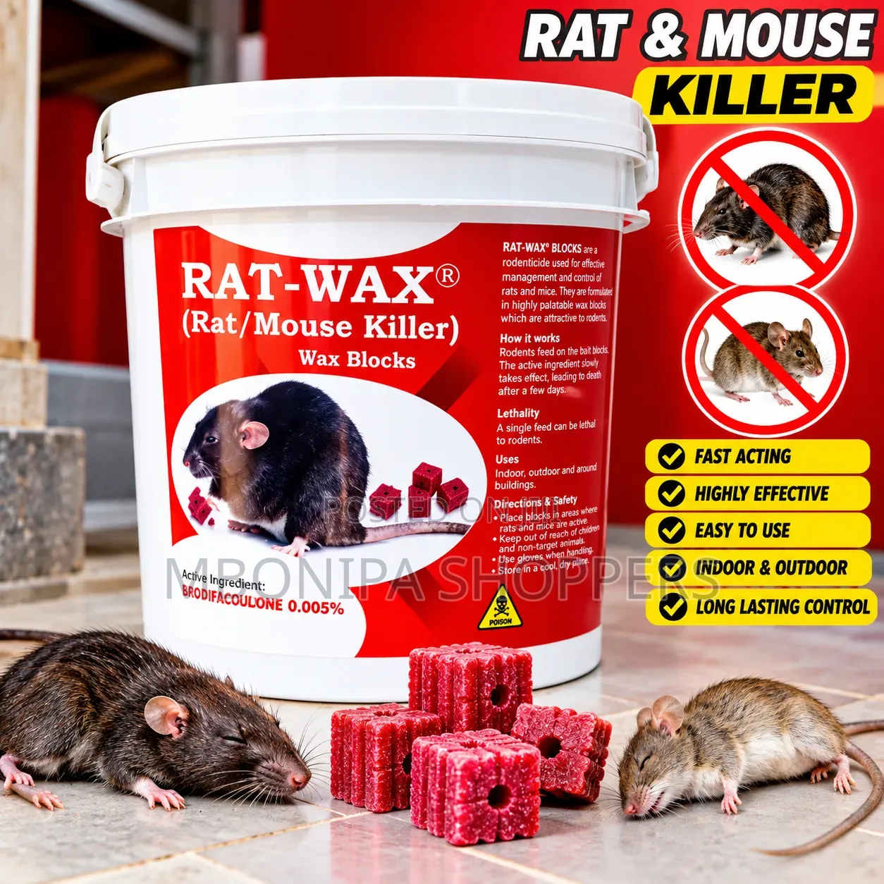 RAT-WAX Rat Mouse Killer Wax Blocks Fast-Acting Rodent Control