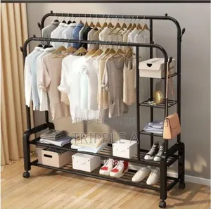 Double Rods Garment Rack Steel Frame Clothes Rack