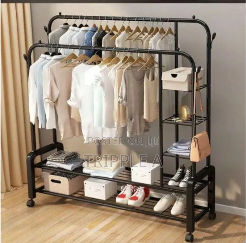 Double Rods Garment Rack Steel Frame Clothes Rack