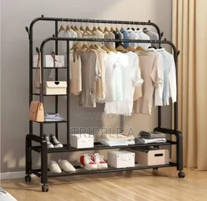 Double Rods Garment Rack Steel Frame Clothes Rack
