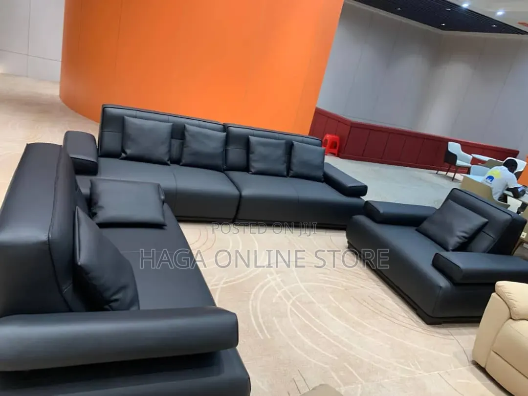 Black Leather 7 Seater Sofa