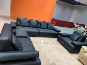 Black Leather 7 Seater Sofa