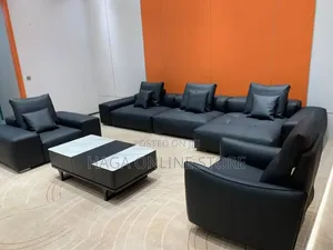 Black Leather 7 Seater Sofa
