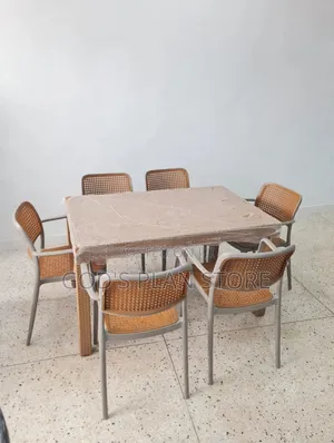 Symmetrical 6 People Plastic Table and Chairs Plastic Table and Chairs