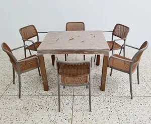 Symmetrical 6 People Plastic Table and Chairs Plastic Table and Chairs