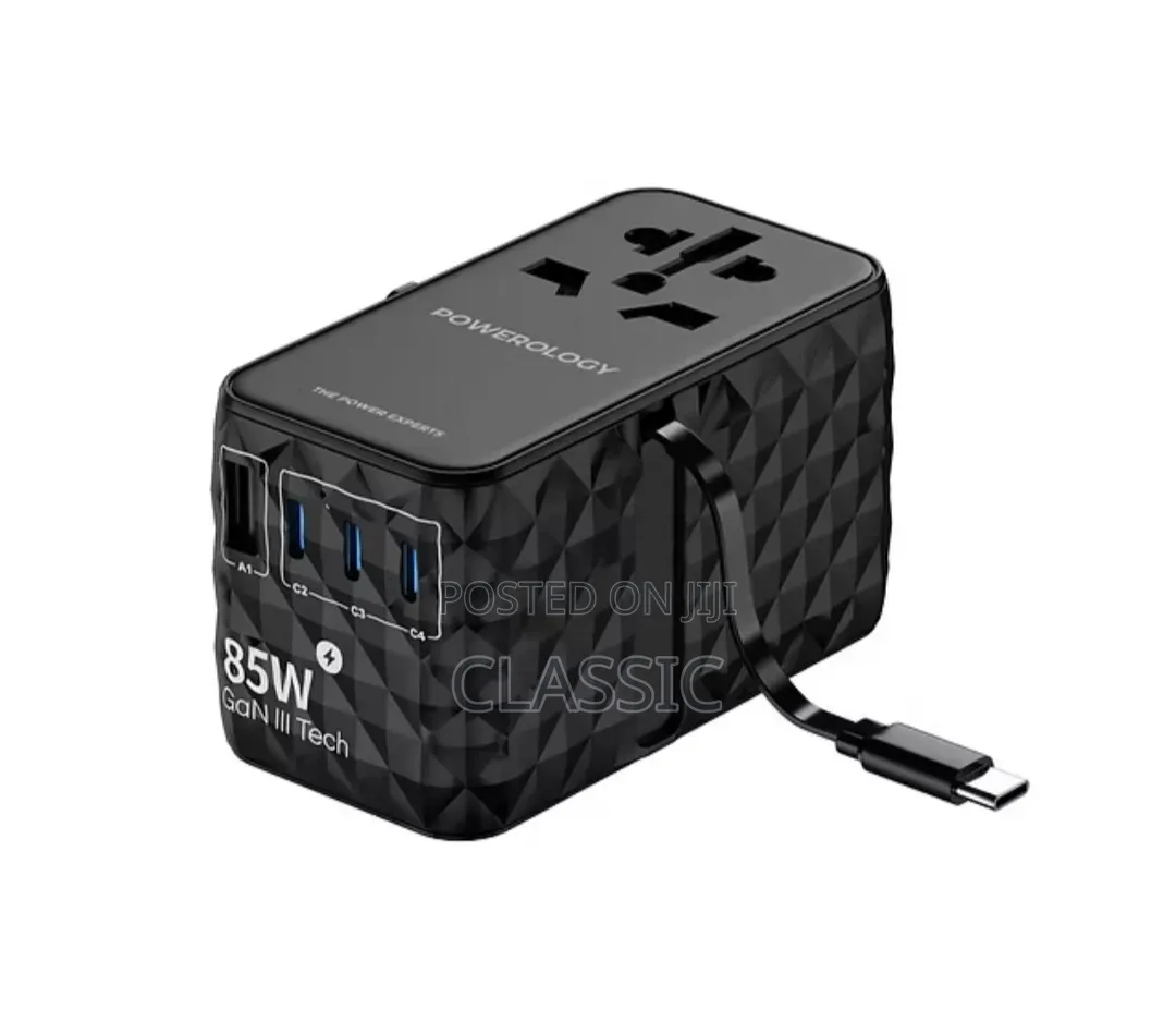 Powerology Universal GaN 85W Super Charger With Retractable Cable