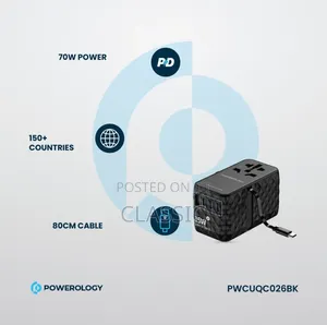 Powerology Universal GaN 85W Super Charger With Retractable Cable