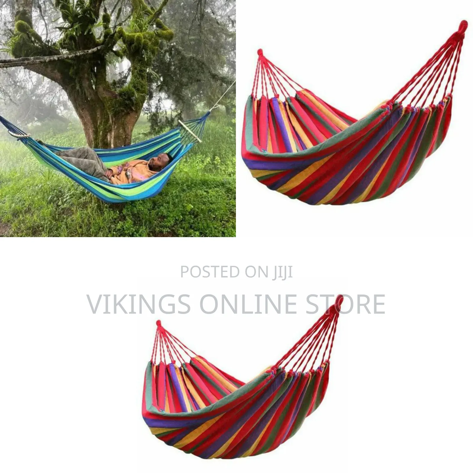 Multicoloured Striped Canvas Outdoor Camping Hammock