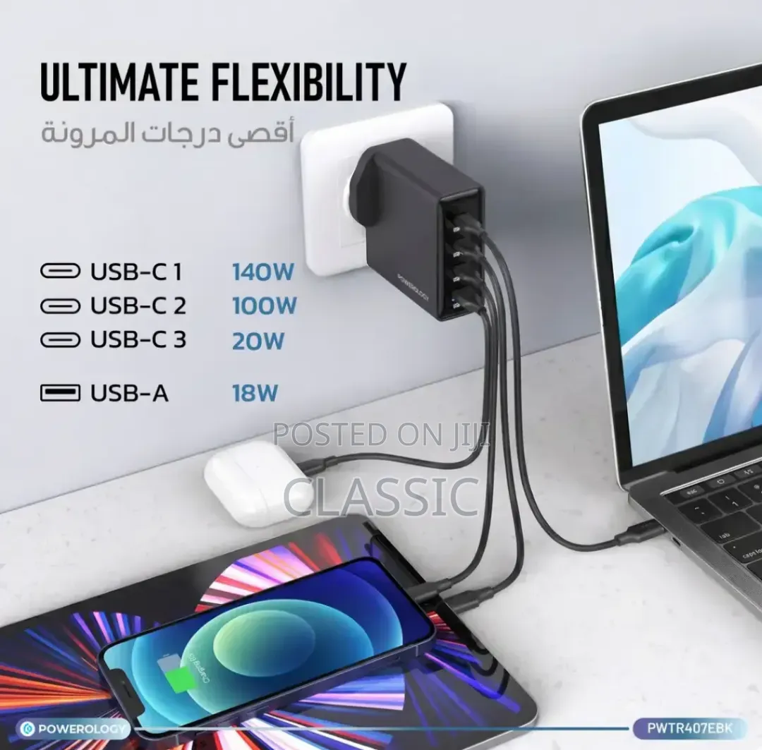 Powerology Volt-X 140W Multi-Port GaN Adapter