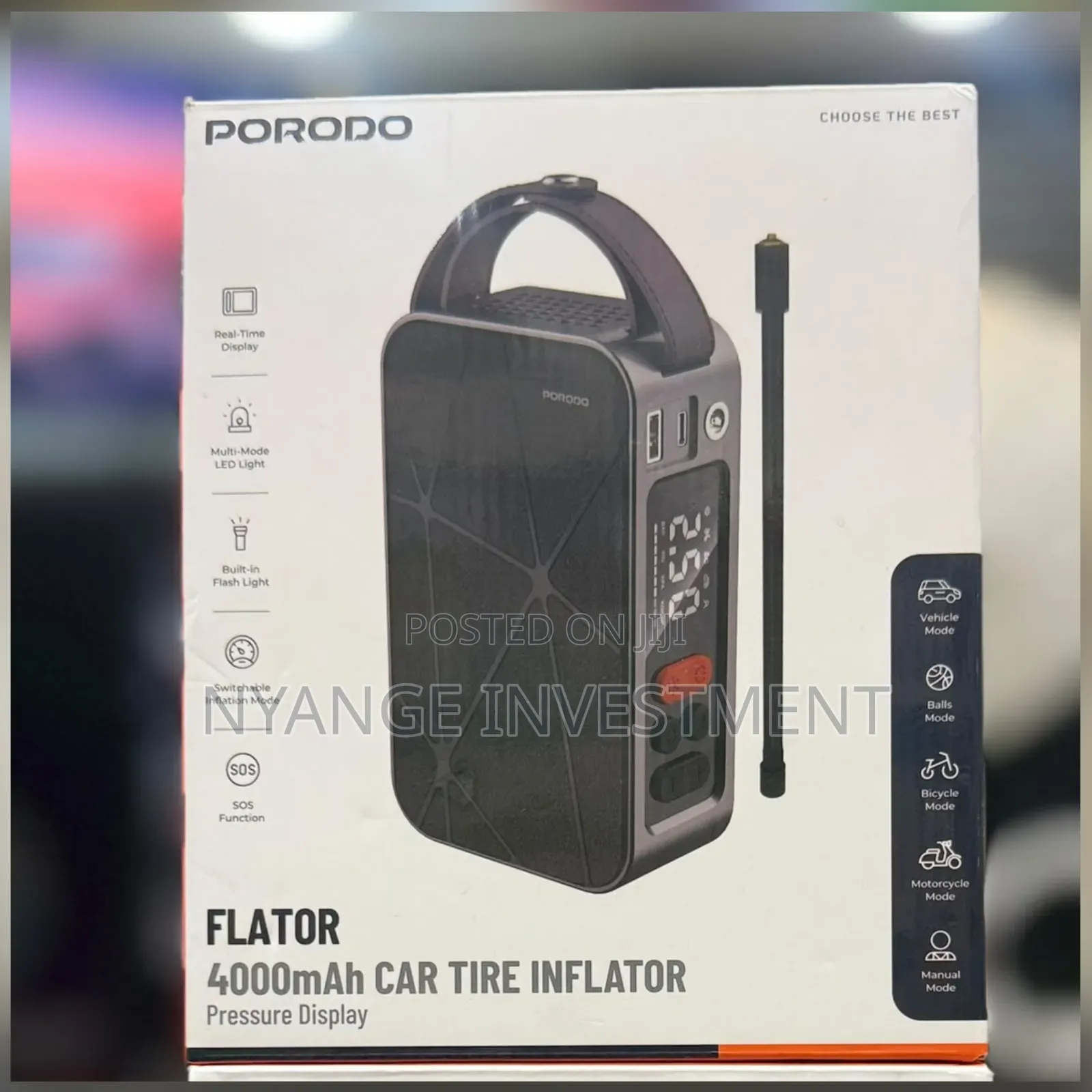 Porodo Flator 4,000mAh Car Tire Inflator With Pressure Display -