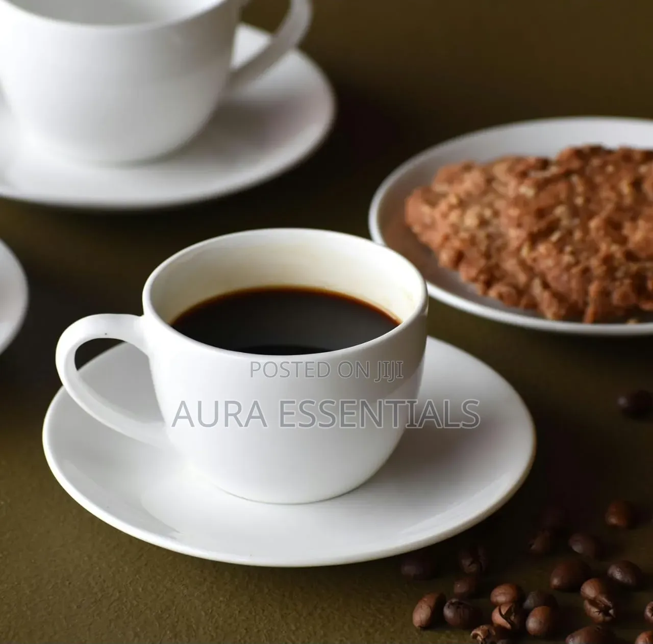 White Ceramic Espresso Cups and Saucers Set – 6 Cups 6 Saucers