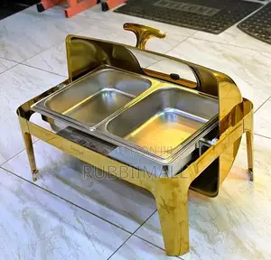 Gold-Plated Rectangular Rolls Top Chafing Dish