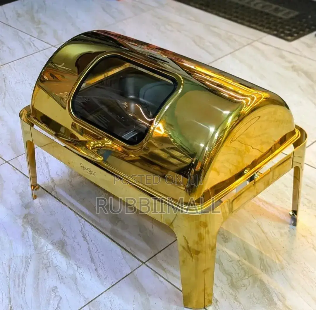 Gold-Plated Rectangular Rolls Top Chafing Dish