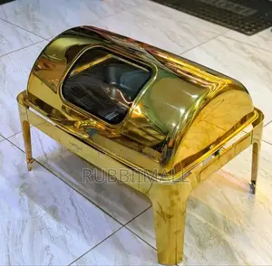 Gold-Plated Rectangular Rolls Top Chafing Dish