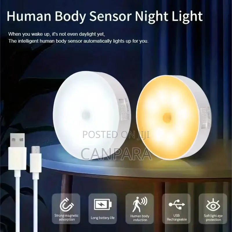 Rechargeable Motion Sensor LED Night Light – Magnetic, Stick-On
