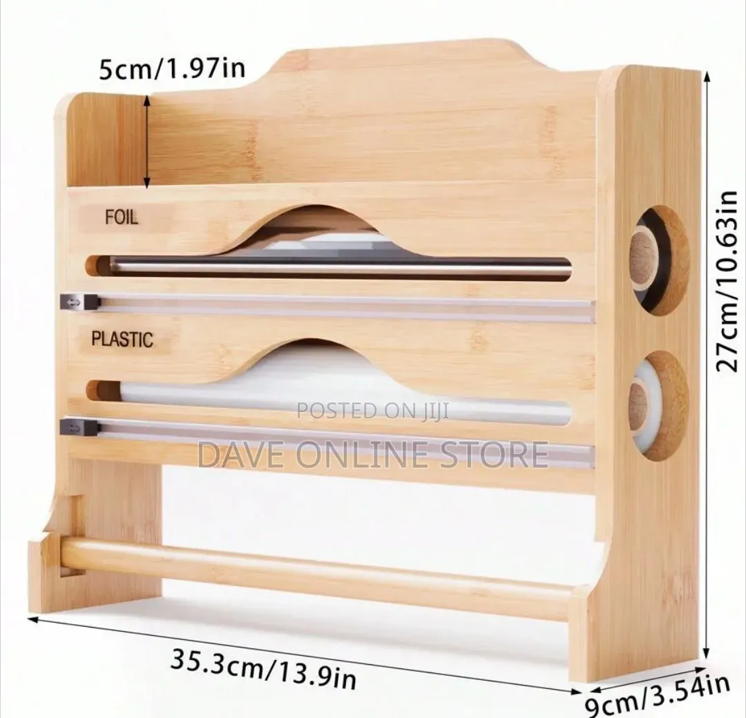 3-in-1 Bamboo Kitchen Roll Holder and Foil Dispenser