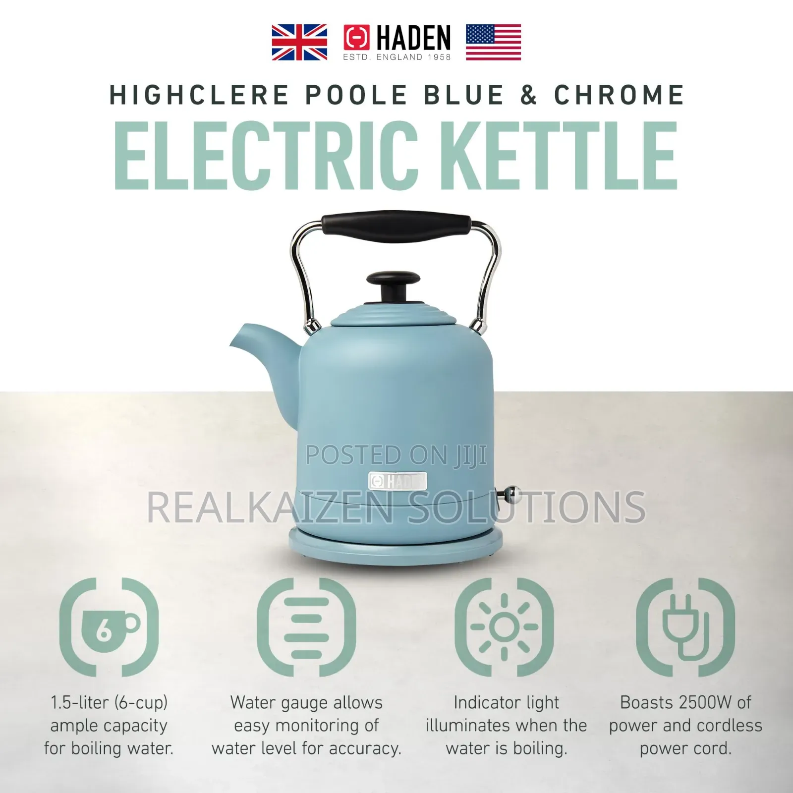 UK HADEN 1.5L Highclere Vintage Rapid Boil Stainless Steel Kettle