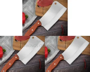 A Heavy-Duty Stainless Steel Kitchen Cleaver With a Wooden Handle.