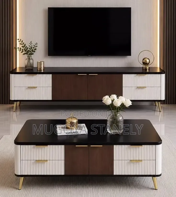 Black Top Center Table and TV Stand