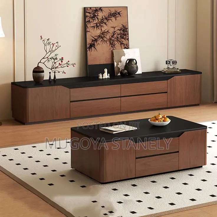 Black Top Center Table and TV Stand