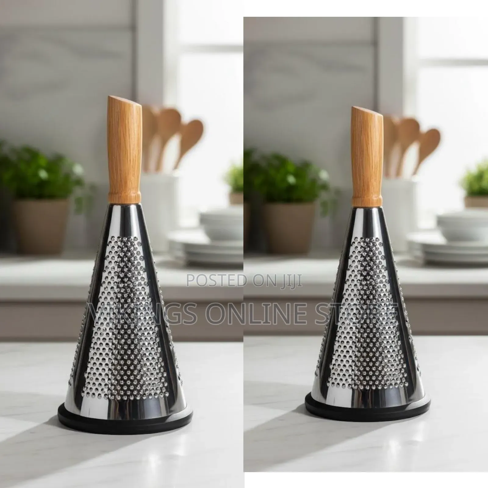 Stainless Steel Cone Grater With a Wooden Handle and a Non-Slip Rubber