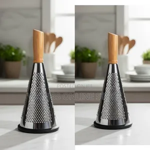 Stainless Steel Cone Grater With a Wooden Handle and a Non-Slip Rubber