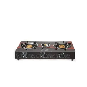 Single Generic 3-Burner Glass-Top Table Gas Stove With a Black