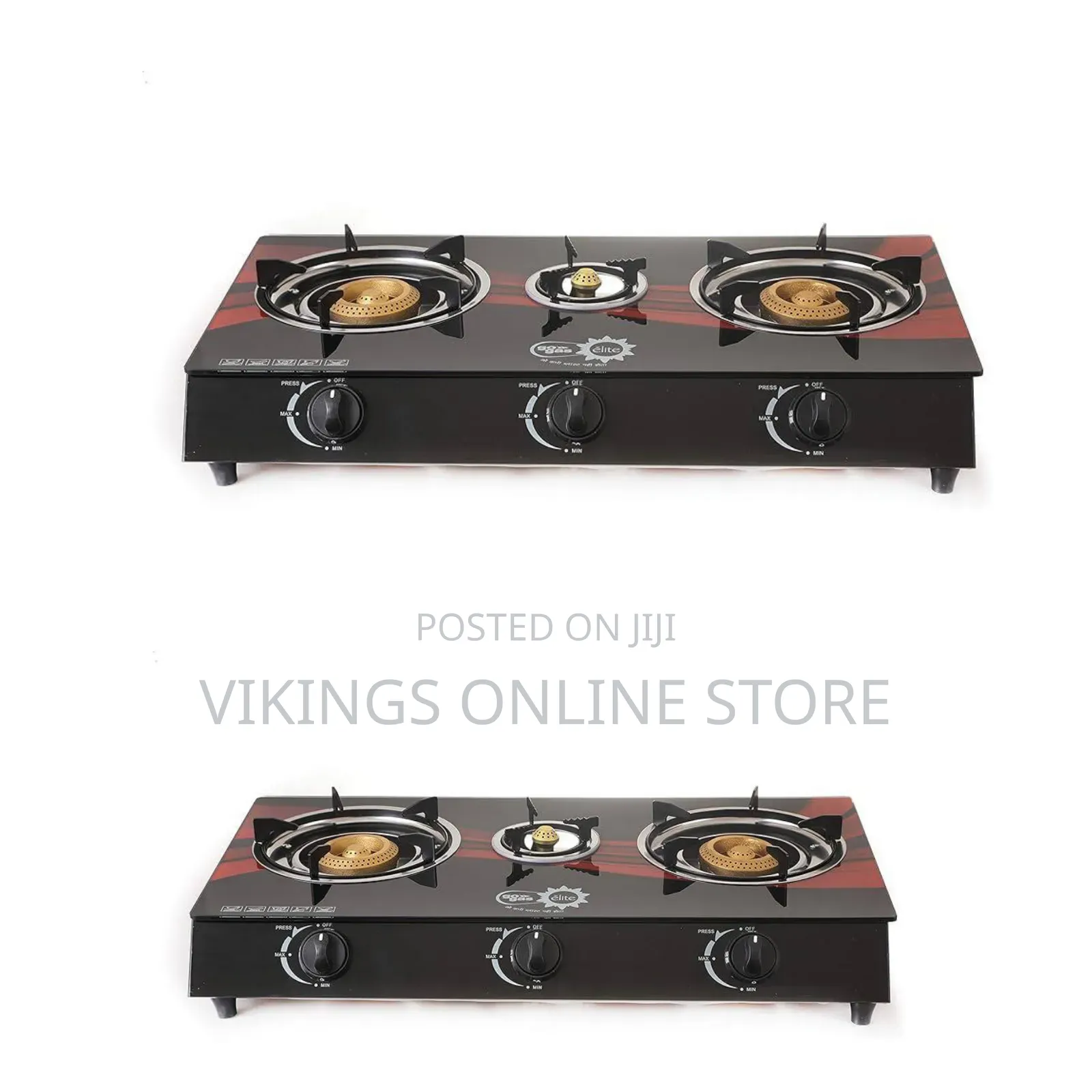Single Generic 3-Burner Glass-Top Table Gas Stove With a Black