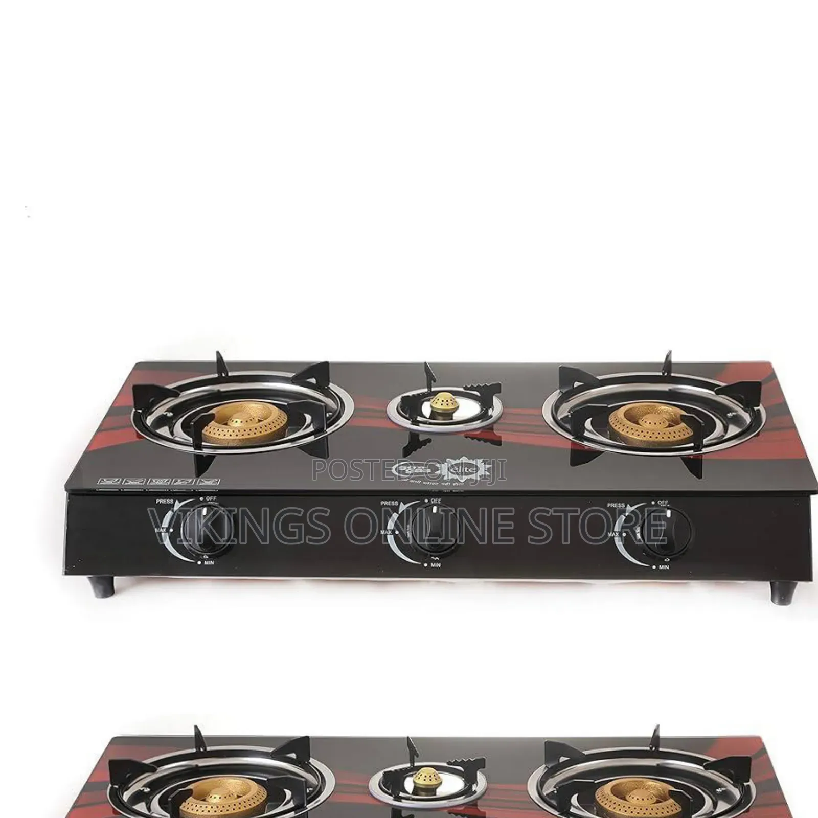 Triple a 3-Burner Tempered Glass Tabletop Gas Stove Patterned Surface