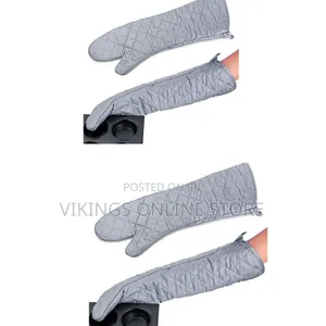 Extra-Long, Quilted Grey Cotton Oven Mitts