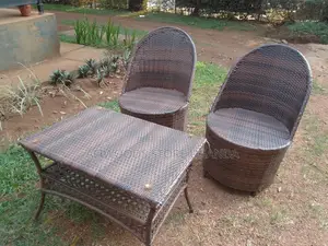 Balcony Crafted Chairs With a Table Brown in Good Condition