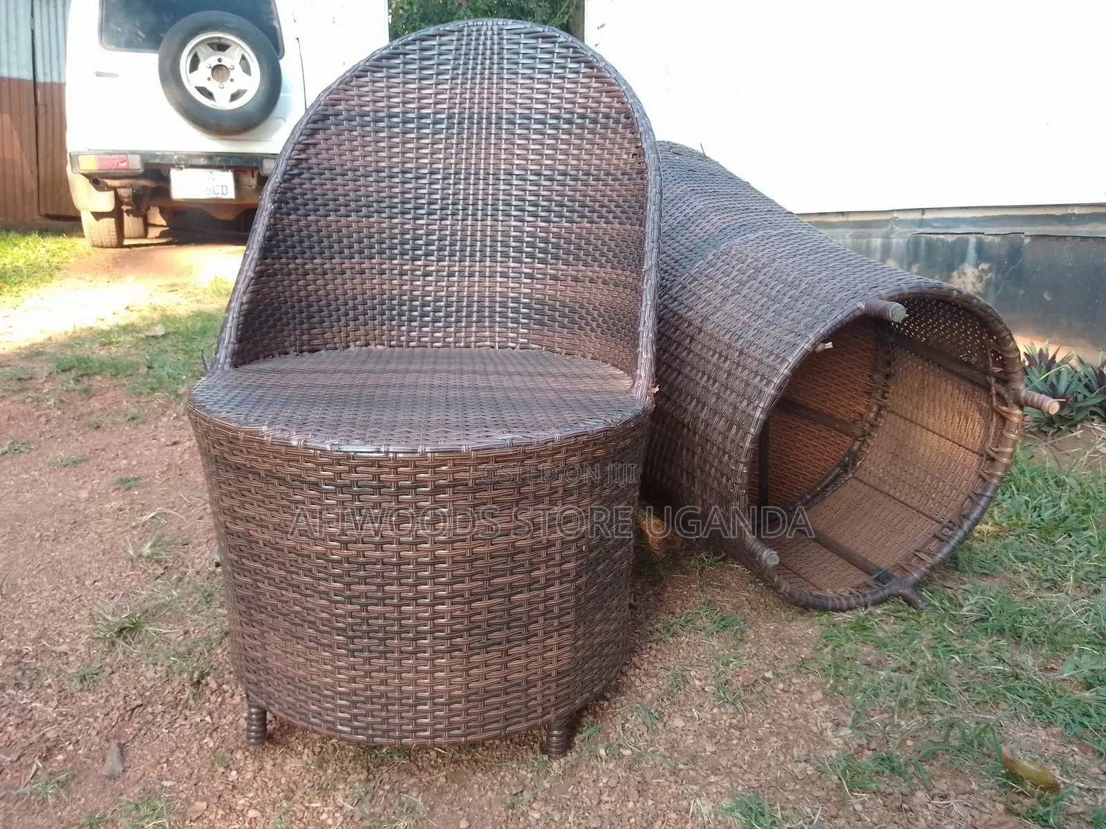 Balcony Crafted Chairs With a Table Brown in Good Condition