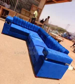 Royal Blue L-Shaped Sofa Set -6 Seater