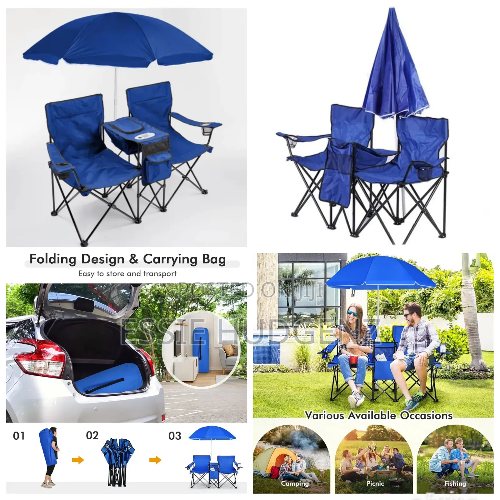 Foldable Chairs With Umbrella and Cup Bottle Holders