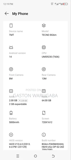 Tecno Pop 10C 64 GB White