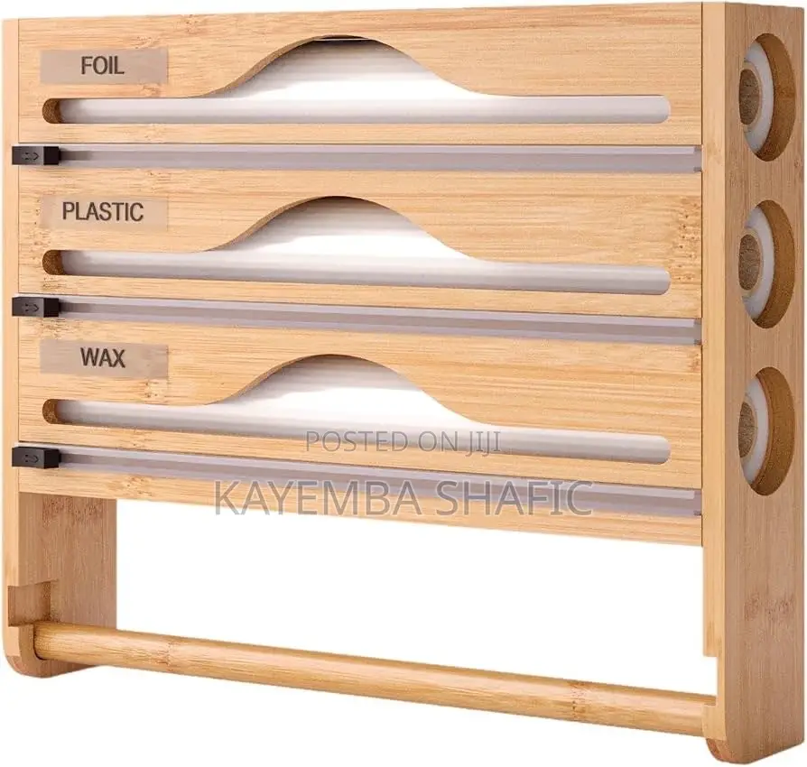 3-in-1 Bamboo Kitchen Wrap Dispenser Paper Towel Holder