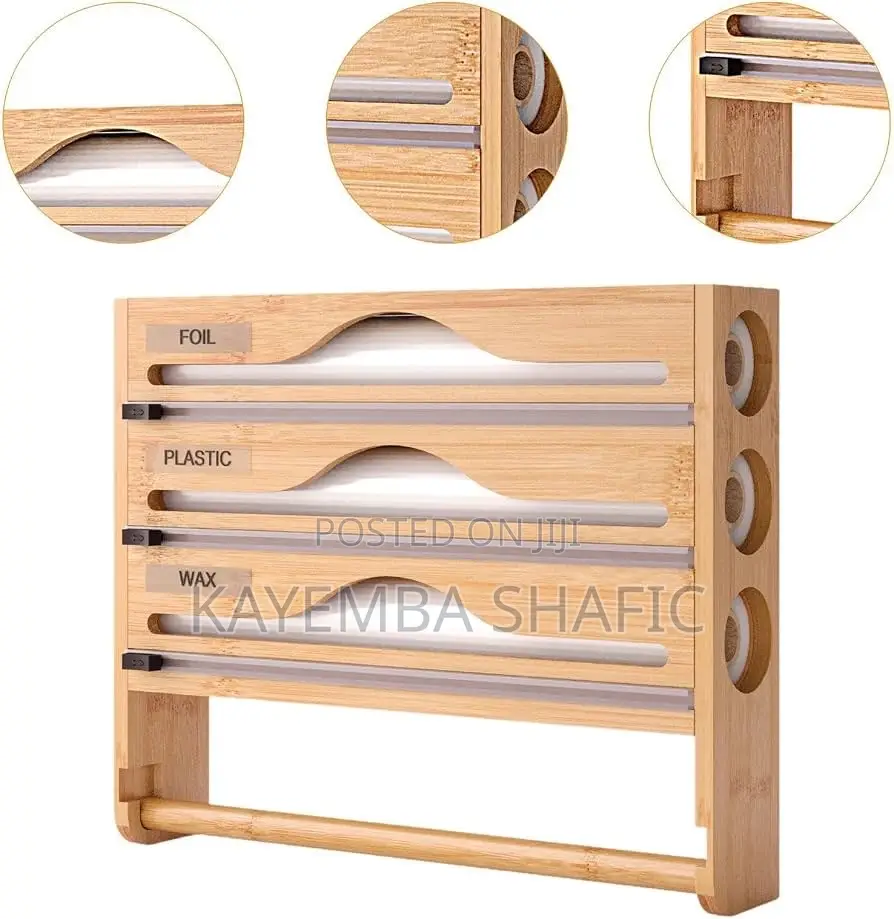 3-in-1 Bamboo Kitchen Wrap Dispenser Paper Towel Holder
